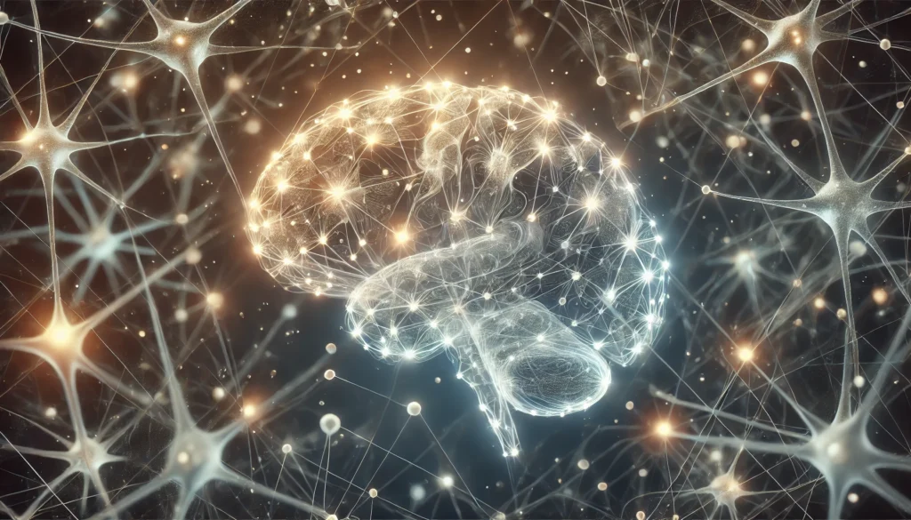Neural network visualization showing diminished connectivity in prefrontal cortex related to brain is mush meaning.