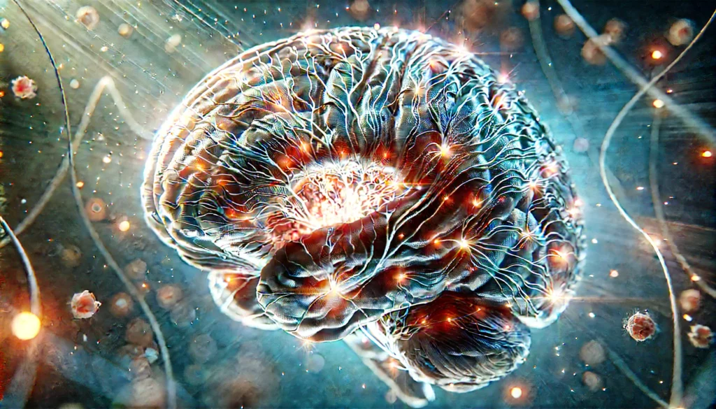 Highlighted brain regions affected by mental shutdown, focusing on neural disruption during brain stopped episodes
