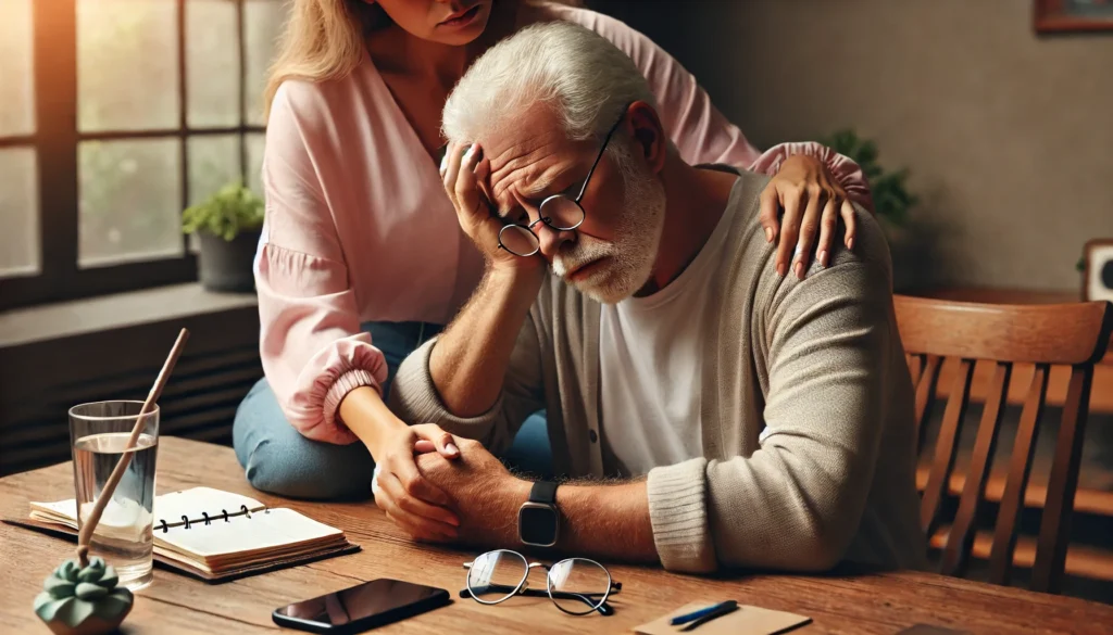 Emotional depiction of cognitive brain damage symptoms affecting daily life and relationships