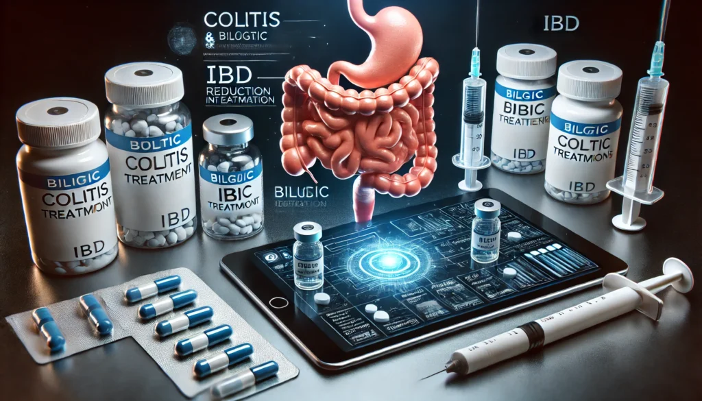 Treatment options for colitis medicine including anti-inflammatory drugs, immunomodulators, and biologic injections