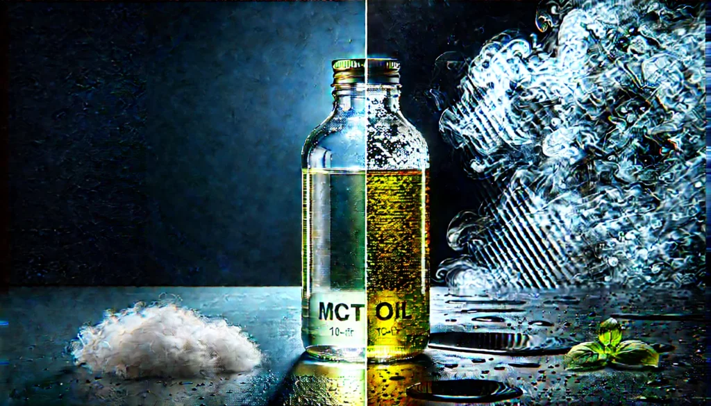 Comparison of fresh and spoiled MCT oil bottles visually showing does MCT oil go bad over time