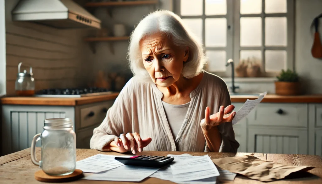 Elderly woman confused while trying to manage bills, highlighting behavior that prompts asking does my mother have dementia