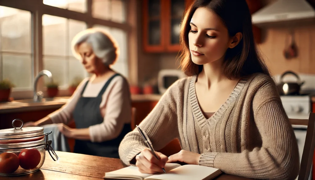Daughter writing notes while observing her mother, a step toward confirming does my mother have dementia