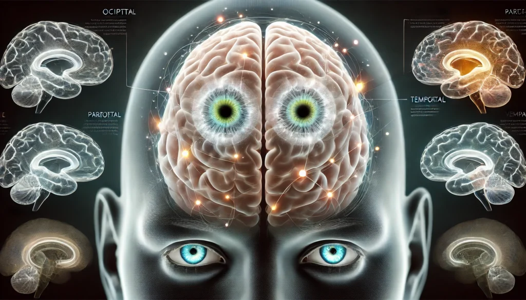 Brain visualization showing how early Alzheimer vision problems affect visual processing areas