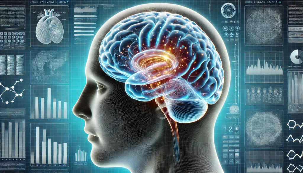 Cross-sectional brain image highlighting prefrontal cortex and hippocampus in cognitive brain functioning
