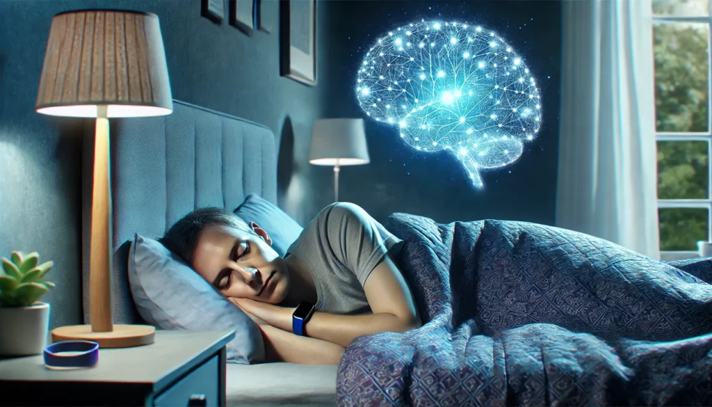 Peaceful sleep scene with glowing neural imagery showing how to stop cognitive decline through deep restorative sleep