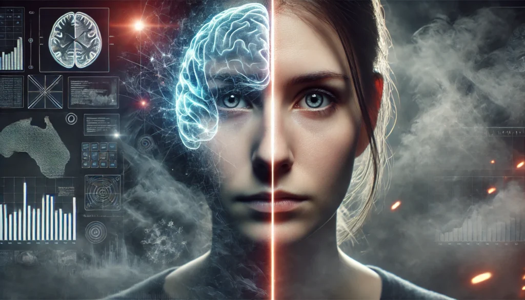 Dual mental state illustration showing cognitive clarity versus brain alarm signals in response to neurological imbalance