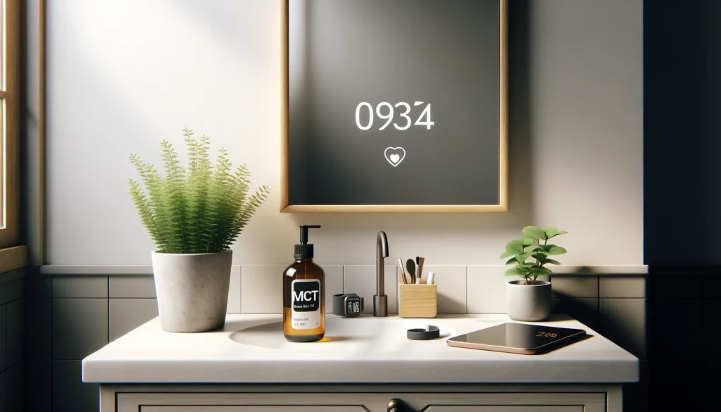 Casual conversation scene with MCT oil bottle symbolizing everyday questions about MCT oil before bed weight loss