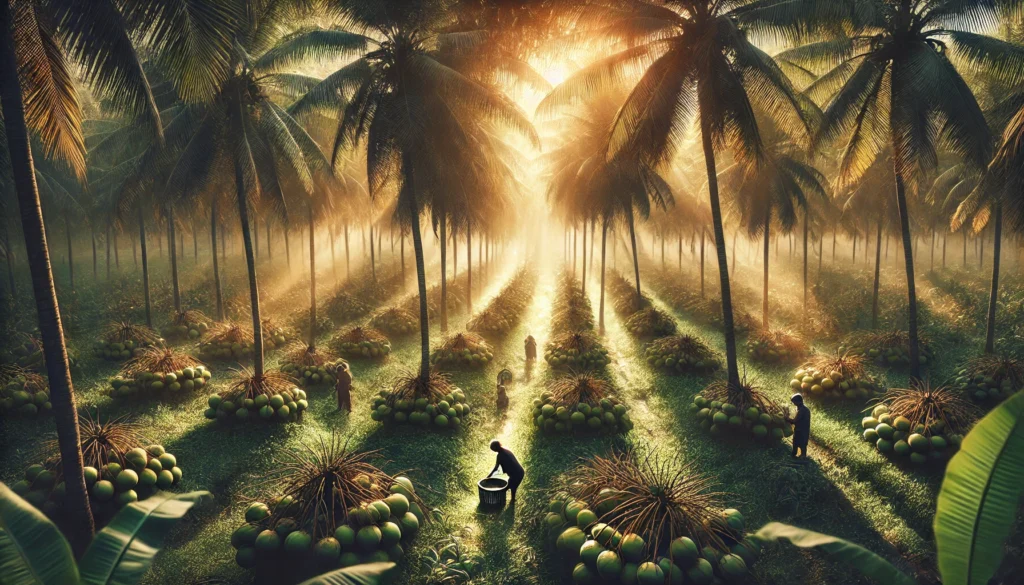 Organic coconut farm with sustainable harvesting process of mct oil ingredients