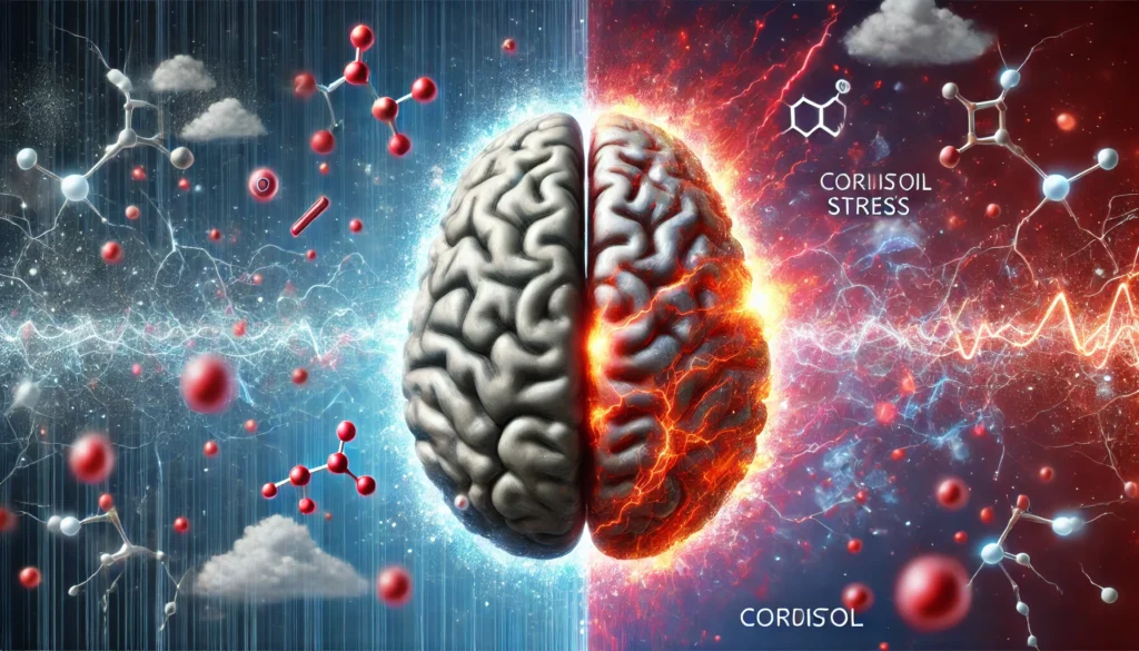 Split-brain concept showing stressed and depleted neurons to visualize the science behind my brain is fried
