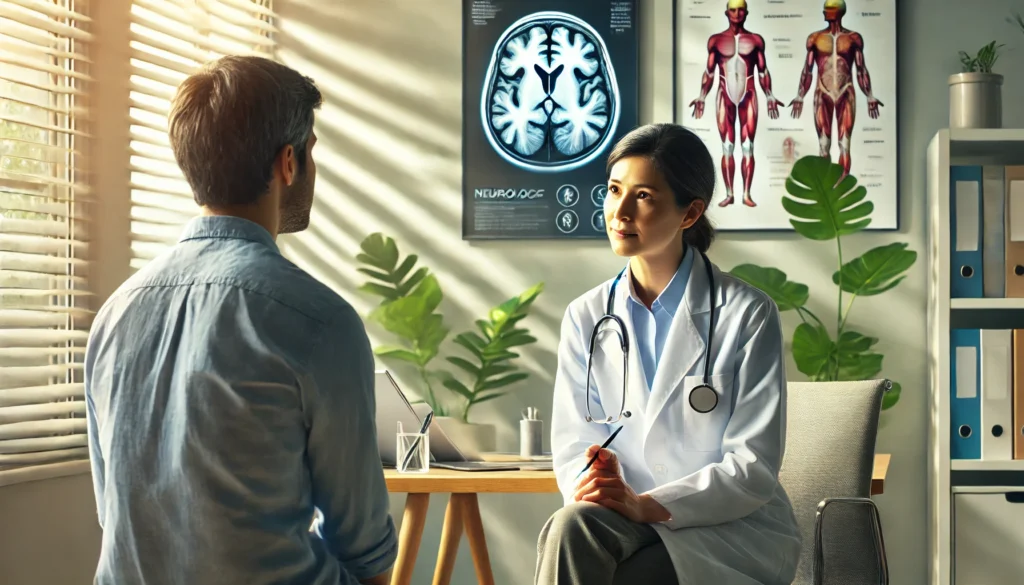 Patient consulting with neurologist in peaceful clinic showing when to seek help for my brain is fried