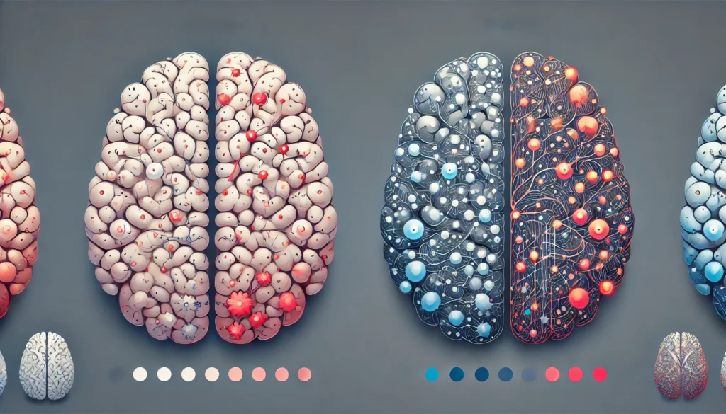 Visual comparison of neural connectivity differences representing what is a cognitive disability in clinical context