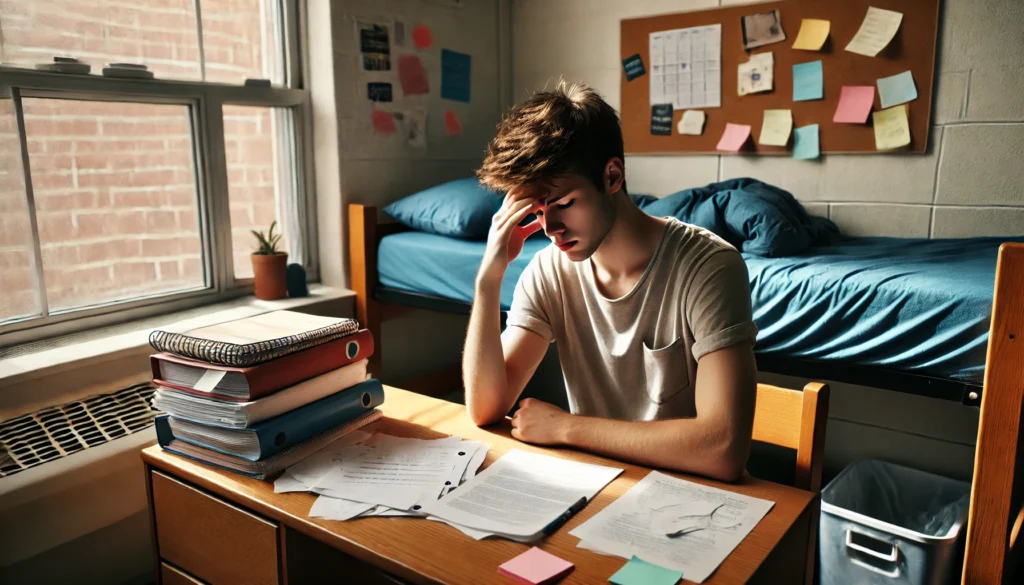 Stressed young man showing confusion and mild memory lapses in early adulthood